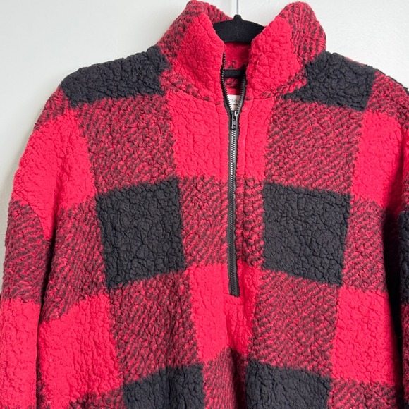 CHICSOUL Textured Buffalo Plaid Sherpa Fleece Quarter Zip Pullover Top Womens 2X - Picture 2 of 7